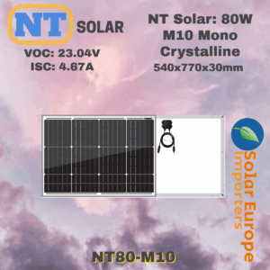 NT Solar: 80W M10 Mono Crystalline - VOC: 23.04V / ISC: 4.67A (NT80-M10)