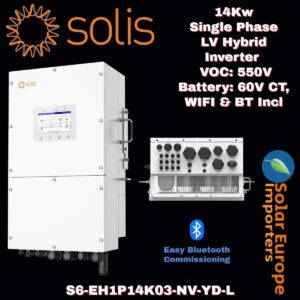 Solis: 14Kw Single Phase LV Hybrid Inverter - VOC: 550V Battery: 60V CT, WIFI & BT Incl (S6-EH1P14K03-NV-YD-L)