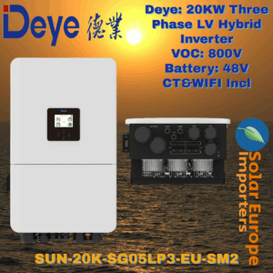 Deye: 20Kw Three Phase Low Voltage Hybrid Inverter - VOC: 800V Battery: 48V CT&WIFI Incl (SUN-20K-SG05LP3-EU-SM2)