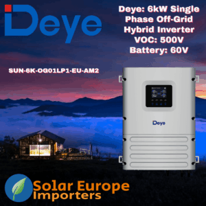 Deye: 6Kw Single Phase Off-Grid Hybrid Inverter - VOC: 500V Battery: 60V (Integrated WIFI) (SUN-6K-OG01LP1-EU-AM2)