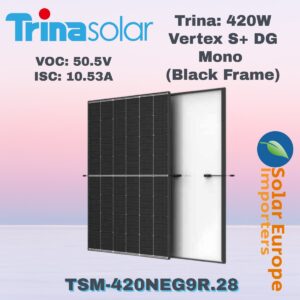 Trina: 420W Vertex S+ DG Mono (Black Frame) - VOC: 50.5V / ISC: 10.53A (TSM-420NEG9R.28)