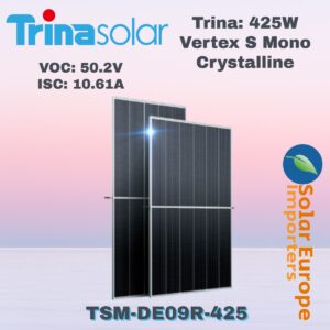 Trina: 425W Vertex S Mono Crystalline - VOC: 50.2V / ISC: 10.61A (TSM-DE09R-425)