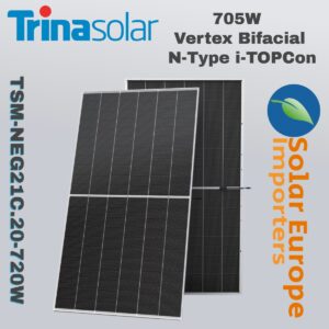 Trina: 705W Vertex Bifacial N-Type i-TOPCon - VOC: 48.80V / ISC: 18.36A (TSM-NEG21C.20-705W)