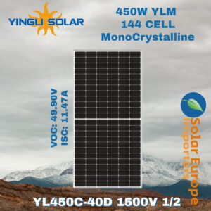 Yingli: Solar Panel 450W YLM Mono - VOC: 49.90V / ISC: 11.47A (YL450C-40D 1500V 1/2)
