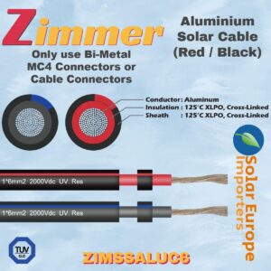 Zimmer: AL Solar Safety Cable 6mm² Aluminium (-) Negative (Black with BLUE Stripe) (PER METER) (ZIMSSALUC6-)