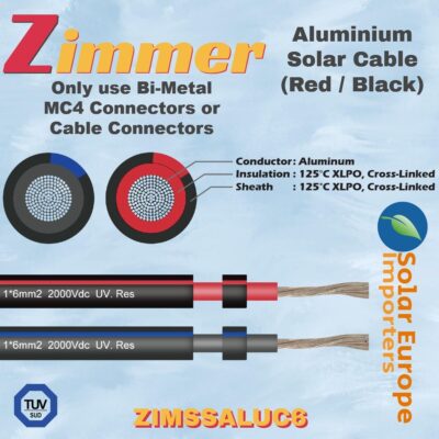 Zimmer: AL Solar Safety Cable 6mm² Aluminium (+) Positive (Black with RED Stripe) (PER METER) (ZIMSSALUC6+)