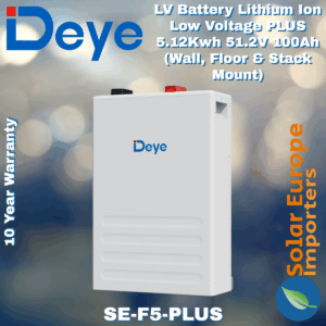 Deye: LV Battery Lithium Ion Low Voltage PLUS 5.12Kwh 51.2V 100Ah (Wall, Floor & Stack Mount) (10 Year Warranty) (SE-F5-PLUS)